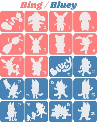 BING & BLUEY- szablony do tatuaży brokatowych