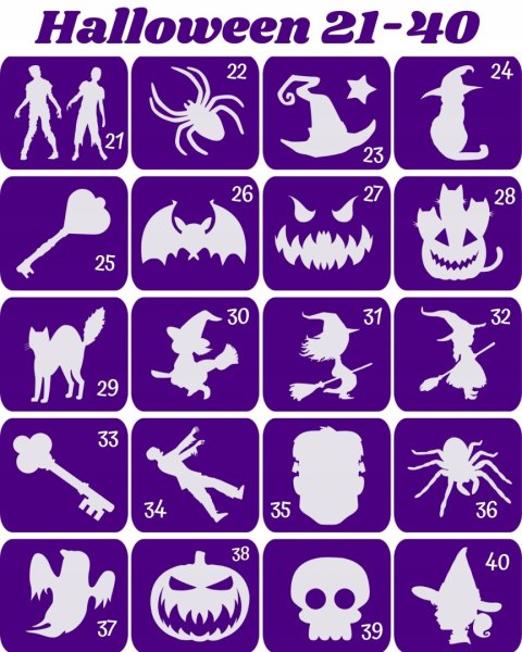 HALLOWEEN / ANDRZEJKI 21-40- szablony do tatuaży brokatowych