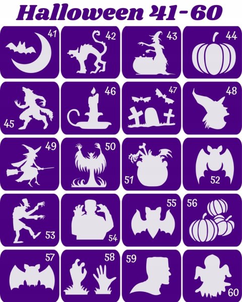 HALLOWEEN / ANDRZEJKI 41-60- szablony do tatuaży brokatowych