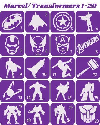 MARVEL I TRANSFORMERS 1-20 - szablony do tatuaży brokatowych