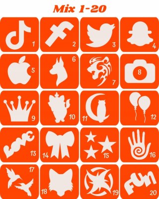 MIX 1-20- szablony do tatuaży brokatowych