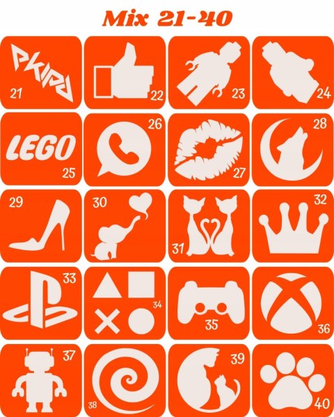 MIX 21-40- szablony do tatuaży brokatowych