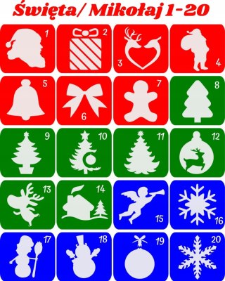MIKOŁAJ / ŚWIĘTA 1-20- szablony do tatuaży brokatowych
