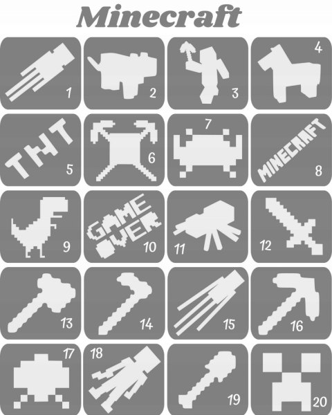 MINECRAFT- szablony do tatuaży brokatowych