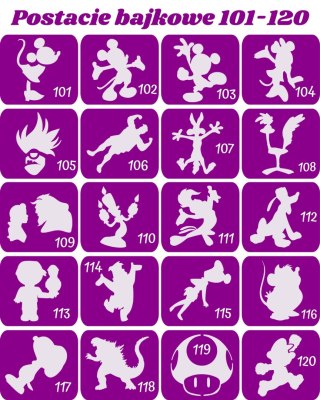 POSTACIE BAJKOWE 101-120- szablony do tatuaży brokatowych