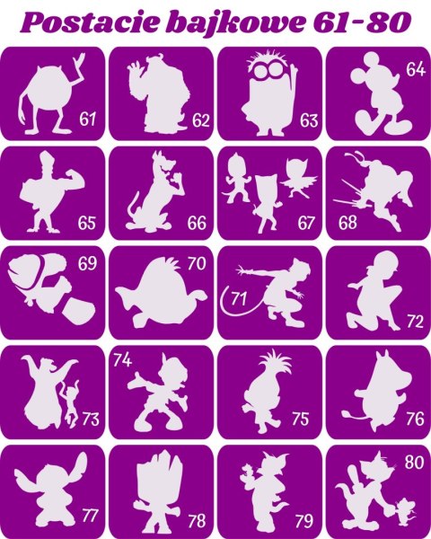 POSTACIE BAJKOWE 61-80- szablony do tatuaży brokatowych
