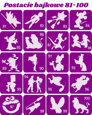 POSTACIE BAJKOWE 81-100- szablony do tatuaży brokatowych