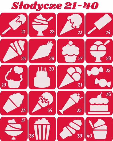 SŁODYCZE 21-40- szablony do tatuaży brokatowych