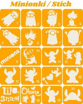 STICH / MINIONKI- szablony do tatuaży brokatowych