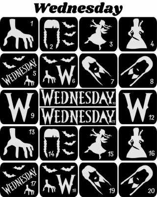 WEDNESDAY- szablony do tatuaży brokatowych