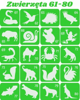 ZWIERZĘTA 61-80- szablony do tatuaży brokatowych