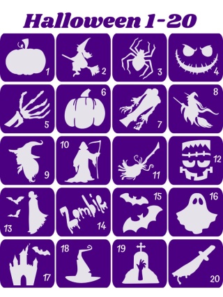 HALLOWEEN / ANDRZEJKI 1-20- szablony do tatuaży brokatowych