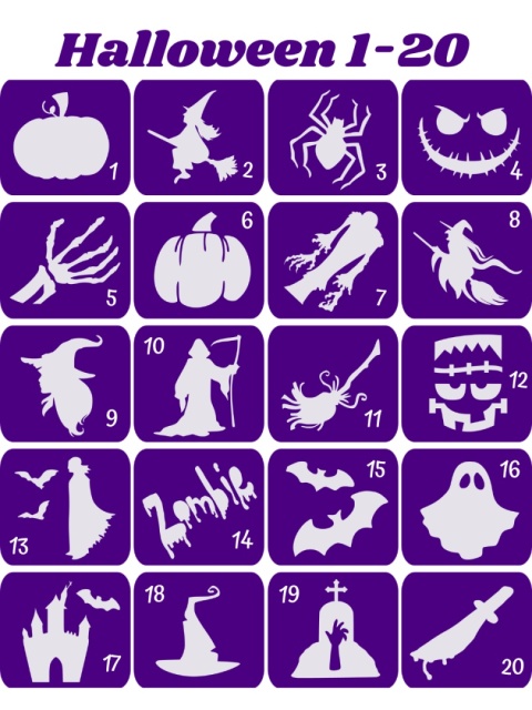 HALLOWEEN / ANDRZEJKI 1-20- szablony do tatuaży brokatowych