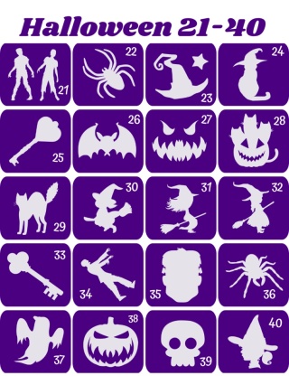HALLOWEEN / ANDRZEJKI 21-40- szablony do tatuaży brokatowych