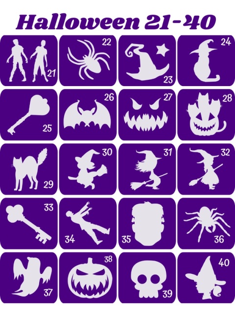 HALLOWEEN / ANDRZEJKI 21-40- szablony do tatuaży brokatowych