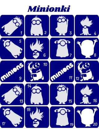 MINIONKI- szablony do tatuaży brokatowych