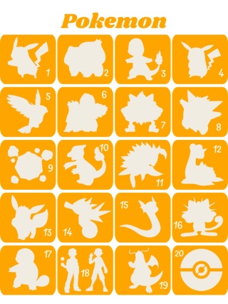POKEMON- szablony do tatuaży brokatowych